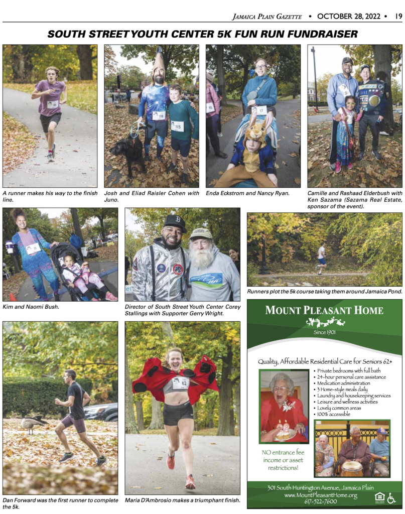 scan of newspaper page with multiple images of runners running and posing happily in costumes